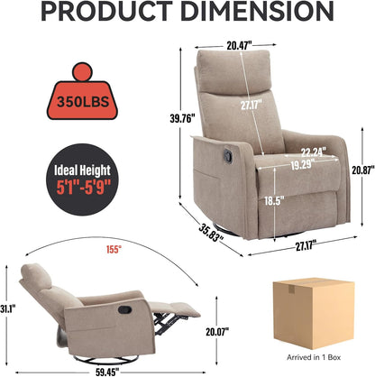 Swivel Rocker Recliner Chair for Adults, Nursery Rocking Chair with Heat and Massage, Glider Reclining Chair for Small Space Living Room Bedroom, Faux Leather Black