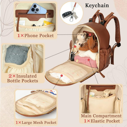 miss fong Small Diaper Bag Mini Diaper Bag Backpack Mini Backpack with 11 Pockets Baby Diaper Bag with Hand Sanitizer Holder, 2 Insulated Pockets-BALCK
