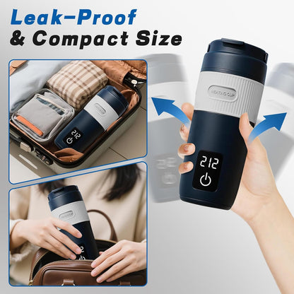 Portable Baby Bottle Warmer, Travel-Friendly with Detachable Battery Base, Type-C Fast Charge, 316 Stainless Steel, Touch Control, 8H Constant Temperature, Child Lock, 95-131°F
