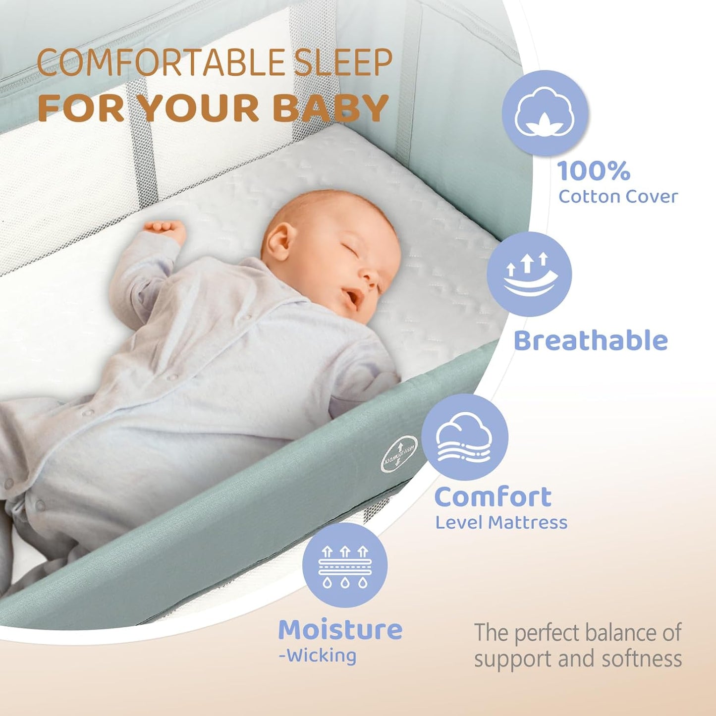 JOYMOR Baby Bedside Bassinet, Baby Bassinet, Pack n Play Convert Playpen, Quick Foldable Travel Bed with Wheels & Brake, Carry Bag for Boys Girls (Gray)