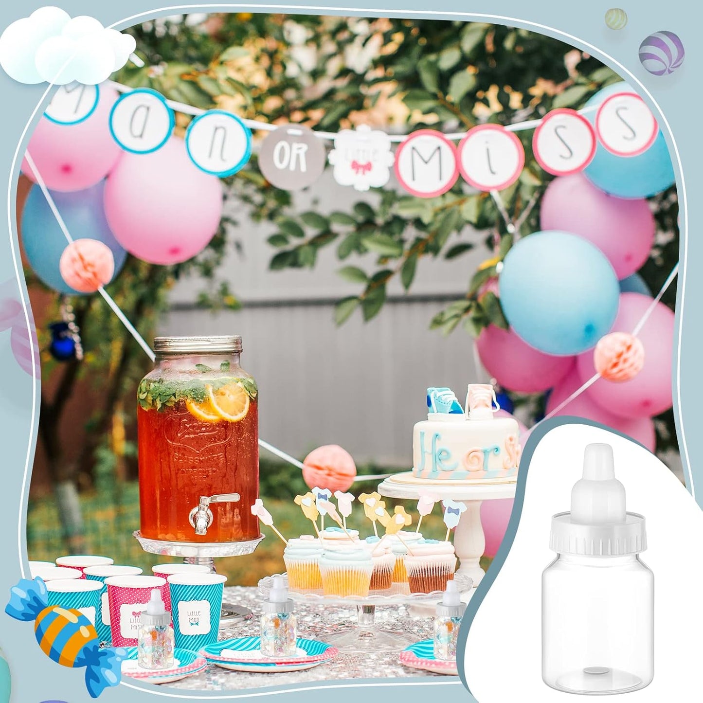36 Pcs 3.5 Inch Baby Bottle Shower Favor Mini Plastic Candy Bottle Clear Bottles for Baby Shower Mini Feeding Candy Box for Party Favor Gift Decor(Blue)