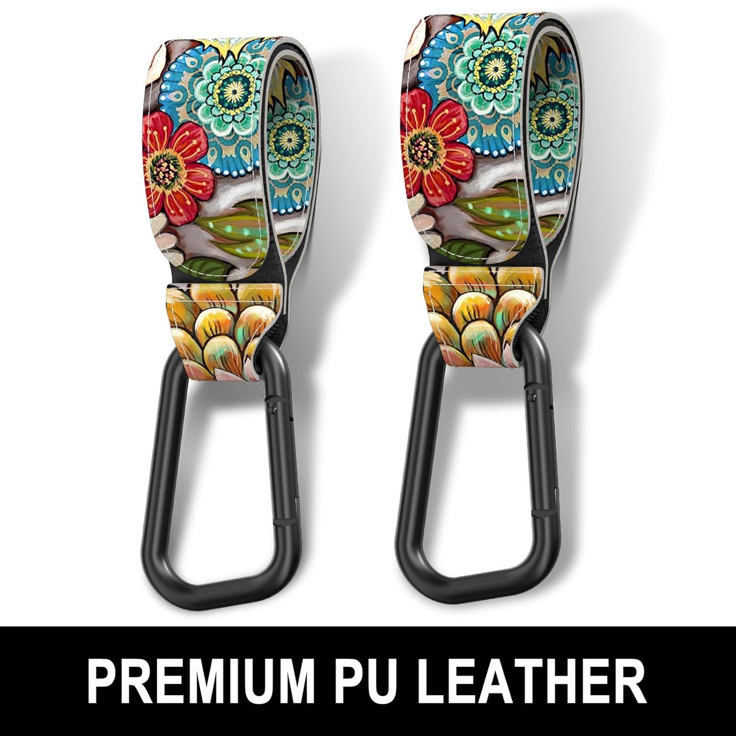 Baby Stroller Hooks for Hanging Bags, Universal Stroller Clips Accessories, Mommy Hook for Diaper Bag, Shopping Cart, Purse, Backpack - 2 Pack, Abstract Leaf