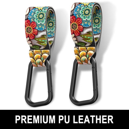 Baby Stroller Hooks for Hanging Bags, Universal Stroller Clips Accessories, Mommy Hook for Diaper Bag, Shopping Cart, Purse, Backpack - 2 Pack, Abstract Leaf