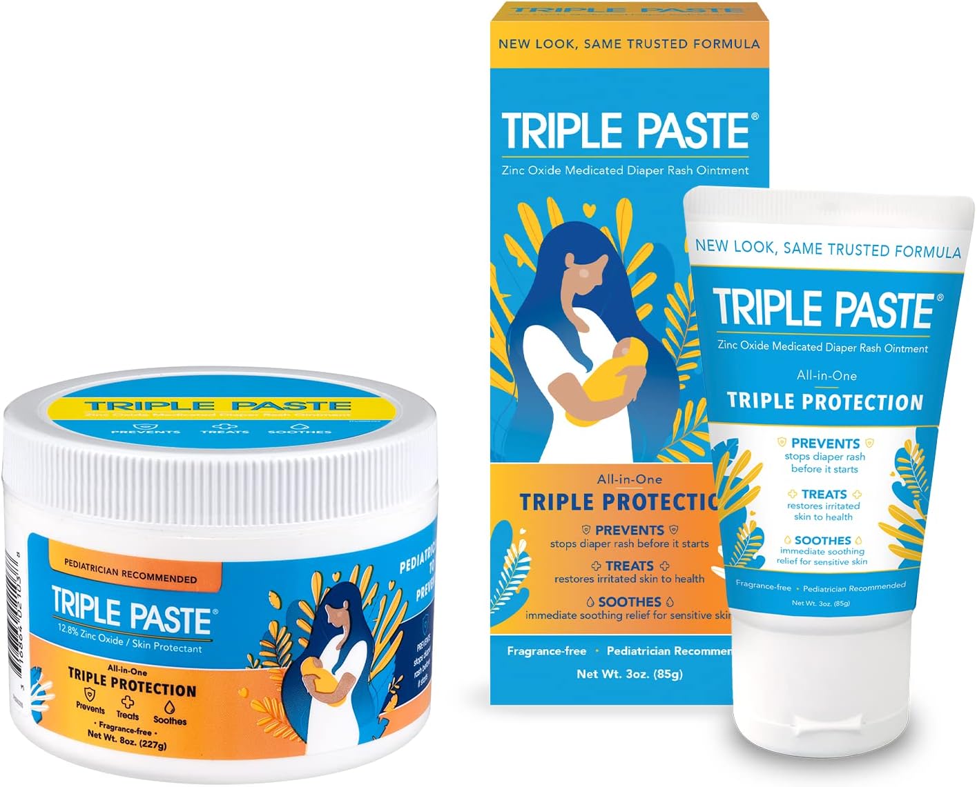Triple Paste Diaper Rash Cream for Baby - 8 Oz Tub – Zinc Oxide Ointment Treats, Soothes & Prevents Diaper Rash, Pediatrician-Recommended Hypoallergenic Formula, Baby Essentials for Daily & Overnight
