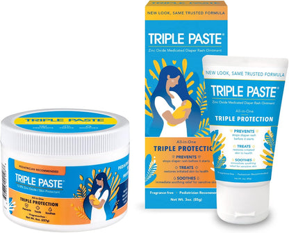 Triple Paste Diaper Rash Cream for Baby - 8 Oz Tub – Zinc Oxide Ointment Treats, Soothes & Prevents Diaper Rash, Pediatrician-Recommended Hypoallergenic Formula, Baby Essentials for Daily & Overnight