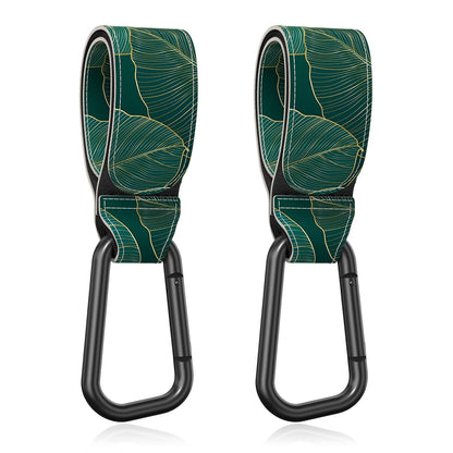 Baby Stroller Hooks for Hanging Bags, Universal Stroller Clips Accessories, Mommy Hook for Diaper Bag, Shopping Cart, Purse, Backpack - 2 Pack, Abstract Leaf