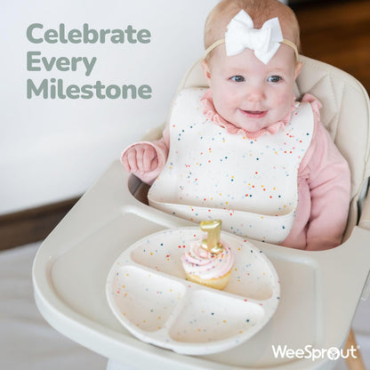 WeeSprout Silicone Plates with Lids for Babies & Toddlers (3 Pack) 100% Food-Grade Dishes for Self Feeding, Divided Design & Raised Edges for Picky Eaters, Dishwasher & Microwave Safe Weaning Supplies