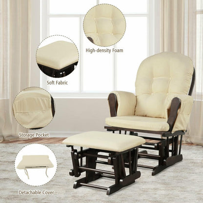 Costzon Nursery Glider with Ottoman, Upholstered Comfort Glider Rocker with Padded Cushion, Storage Pocket, Solid Wood Base, Rocking Chair Nursery for Breastfeeding, Napping (Light Gray)