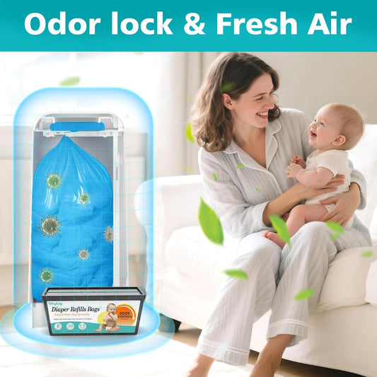 Diaper Pail Refill Bags Compatible with Diaper Genie Easy Roll Signature & Platinum Pails,5-Pack (150 Bags) Hold up to 7000 Newborn Diapers Extra Thickness Powerful Odor Control Easy to Use