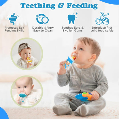 Baby Breastmilk Popsicle Molds & Baby Fruit Feeder (6 Pack), WAJIAYON Infant Food Freezer Tray Storage Containers, Silicone Teething Pacifier Feeder and Teether for Babies,Babies Feeder