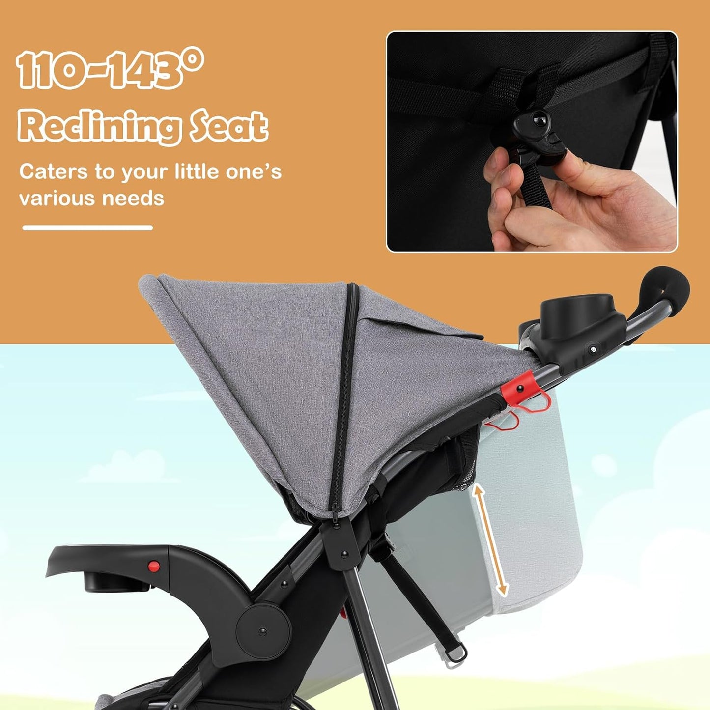 HONEY JOY Jogging Stroller, Foldable Running Stroller w/Adjustable Canopy & Recline Seat, 2 Cup Holders, Snack Tray, Storage Basket, Bicycle Tires, Baby Jogger Stroller for Infants to Toddlers (Gray)