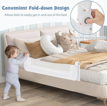 BABY JOY Double Sided Bed Rail Guard, 2 Pack, Extra Long, Swing Down for Convertible Crib, Folding Baby Safety Bedrail for Kids Twin Full Size Queen King Mattress, Rails for Toddlers (White, 47")