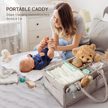 GEMII Diaper Caddy Organizer-Large Baby Caddy Organizer with Handle, Newborn Registry Essentials, Baby Shower Basket Gifts for Boys or Girls (Oatmeal, Large)