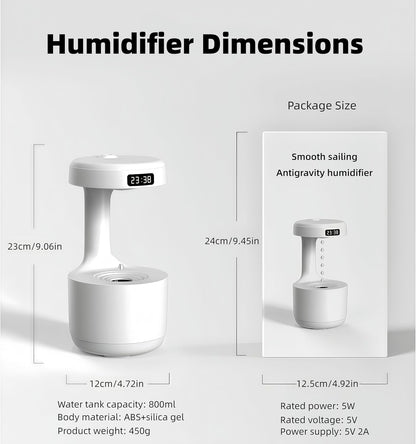 Humidifiers for Bedroom, 800ml Cool Mist Air Humidifier, Anti-Gravity Digital Humidifier with LED Display, Quiet Knob Control for Bedroom, Plants, Nursery, Office - White