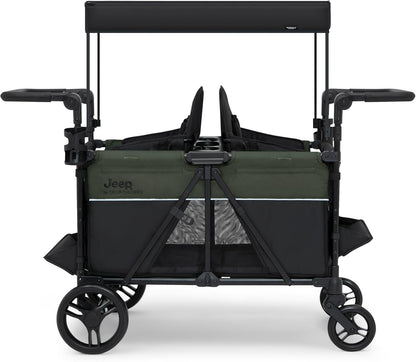 Jeep Aries Stroller Wagon by Delta Children Premium Wagon for 2 Kids with Convertible Seats, Adjustable Push/Pull Handles, Removable Canopy & Flat Fold - Greenguard Gold Certified, Black/Green