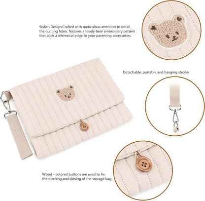 MOMIGO Baby Diaper Bag Organizer Pouches Waterproof Mini Diaper Bag - 2 pcs/set Foldable Hanging Bag Reusable, Washable or Cloth Diapers, with Gift for Baby Shower (Khaki（A）)