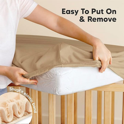 KeaBabies 2-Pack Organic Crib Sheets for Boys, Girls - 52x28 Fitted Crib Mattress Sheet Neutral, Breathable Jersey Cotton Cover for Baby Bed, Toddler Mattress, Soft & Cute Prints (Pecan)
