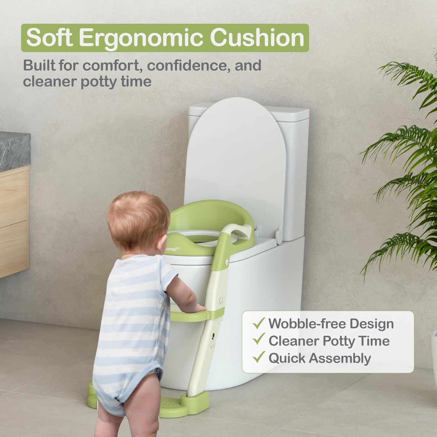 3-in-1 Toddler Potty Training Toilet Seat with Ladder | Foldable Toilet Potty Training Seat with Step Stool Ladder | 5-Level Adjustable Height | Soft Cushion, Splash Guard & Anti Slip Pad