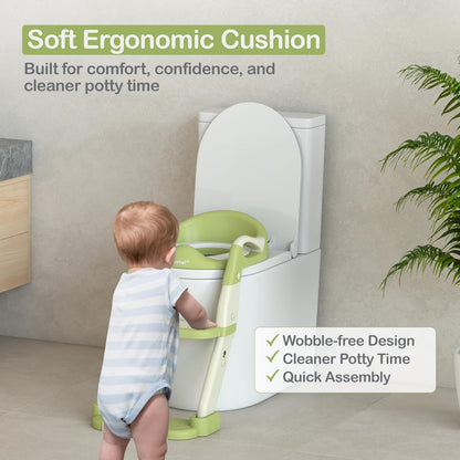3-in-1 Toddler Potty Training Toilet Seat with Ladder | Foldable Toilet Potty Training Seat with Step Stool Ladder | 5-Level Adjustable Height | Soft Cushion, Splash Guard & Anti Slip Pad
