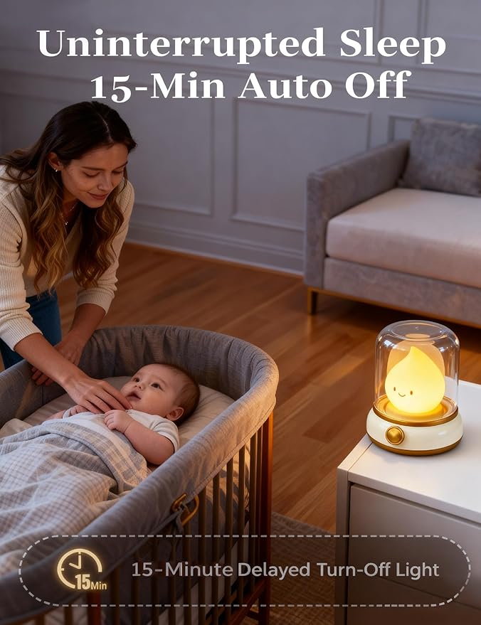Smiley Night Light for Baby Nursery, Rechargeable LED Candle Lamp, Dimmable Eye, Caring Mood Light with Timer, Cute Portable Nightlight Gift for Mom, Kids, Toddler, Bedroom & Decor