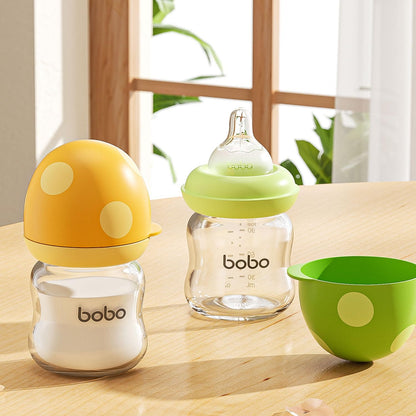 YOHKOH Natural Glass Baby Bottle with Level 1 Slow Flow Nipple, Newborn Anti-Colic Baby Bottles, Wide Neck Mushroom Baby Glass Bottle (Multicolour-A, 3.4oz (Pack of 4))