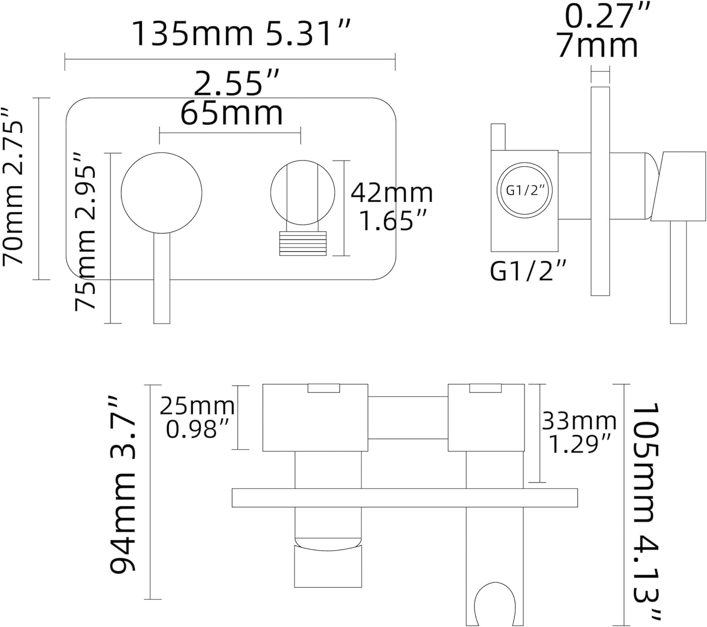 Tecmolog Stainless Steel Bathroom Bidet Sprayer Set Concealed Bidet Sprayer for Toilet Hot and Cold Handheld Cloth Diaper Sprayer Kit