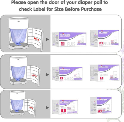 Diaper Pail Refill Bags Compatible With Dekor Plus Diaper Pail, Extra 30% Length, Lavender Scent, 10 Pack
