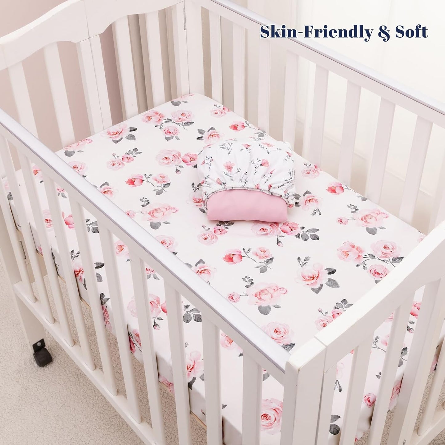 PHF 3 Pack Soft Mini Crib Sheets, Floral & Animal Pack N Play Sheets for Baby Boys Girls, No Slip Universal Fit for Pack N Play, Playard, Portable and Mini Crib Mattresses,Floral & Animal