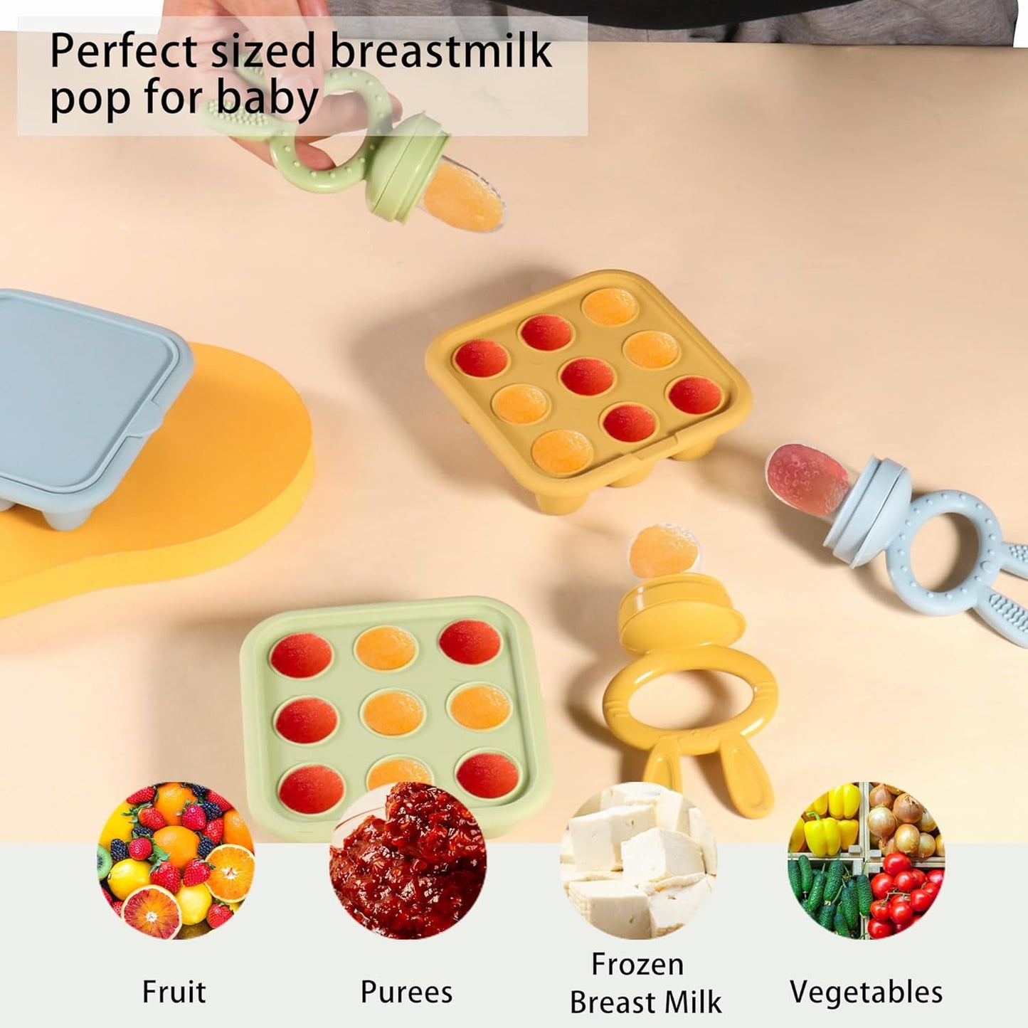 WAJIAYON Baby Food Freezer Tray Silicone Nibble Freezer Tray,Baby Fruit Food Feeder Teether,Breastmilk Popsicle Mold,Babies Breast Milk Teether Pop Maker Maker for Homemade Infant Meals-Pink
