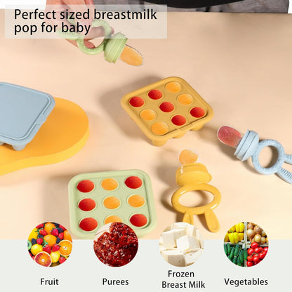 WAJIAYON Baby Food Freezer Tray Silicone Nibble Freezer Tray,Baby Fruit Food Feeder Teether,Breastmilk Popsicle Mold,Babies Breast Milk Teether Pop Maker Maker for Homemade Infant Meals-Pink