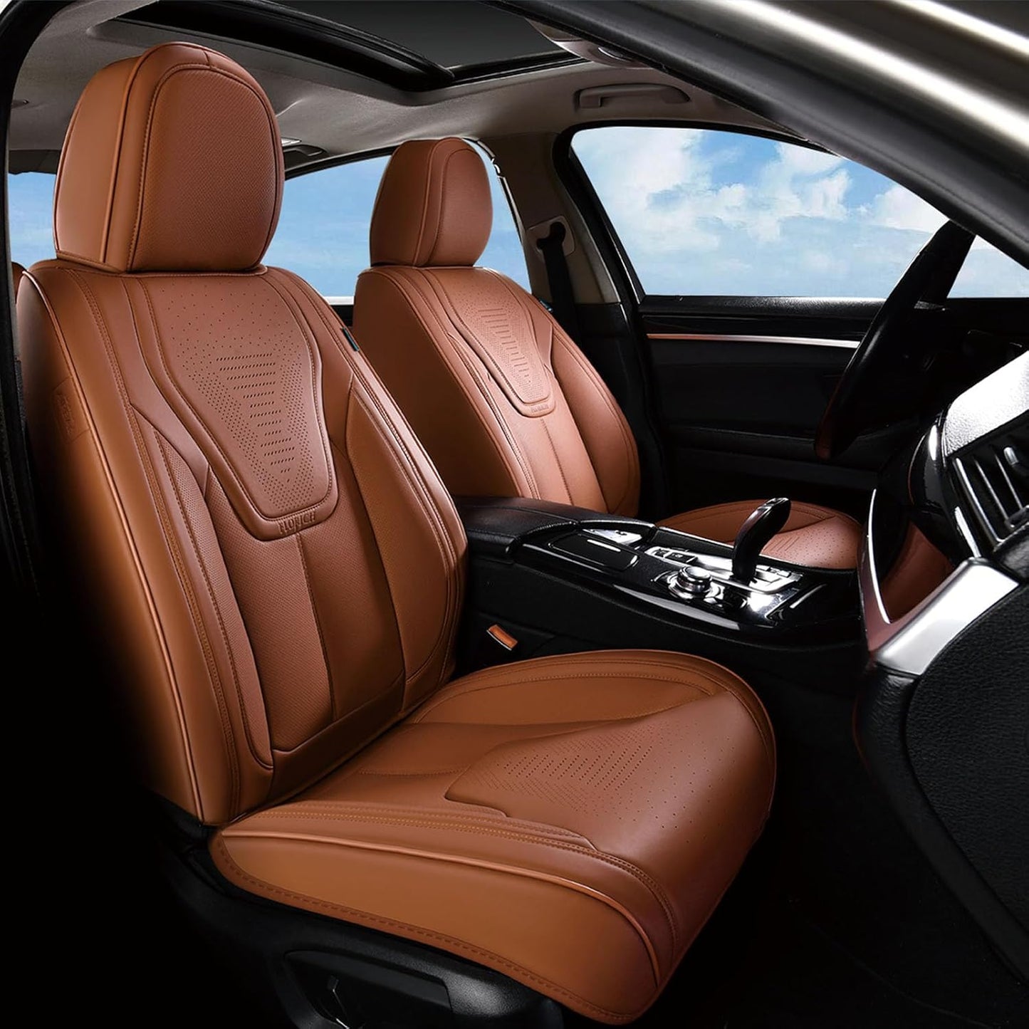 FLORICH Car Seat Covers, Brown Leather Seat Covers for Cars, Faux Nappa Leather Automotive Seat Protectors, Car Seat Cushions Universal Fit for Most Sedans SUVs Trucks - Brown