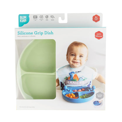 Bumkins Toddler and Baby Suction Plate, Divided Grip Dish for Babies and Kids, Baby Led Weaning, Feeding Supplies, Sticks to Tables and Highchairs, Platinum Silicone, for Chidren 6 Months, Gray