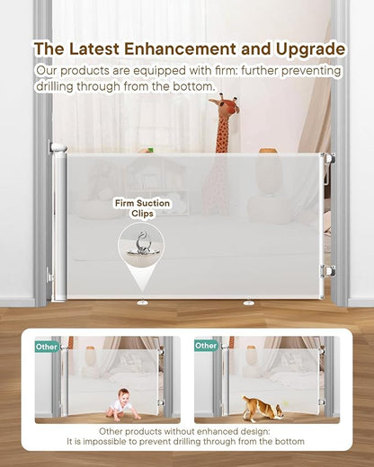 Retractable Dog Gate for Staris - Extends to 71" Wide, 34" Tall Baby Gates for Indoor Outdoor Use, Stair Gate for Hallways, Doorways, Deck, Porch, Need Drilling, White