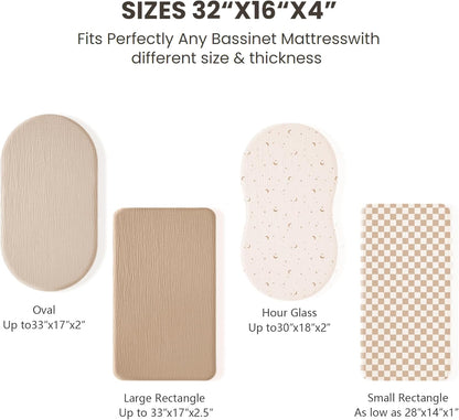 Konssy Muslin Fitted Bassinet Sheets 2 Pack for Baby Girl Boy, Soft Bedside Sleeper Bassinet Sheets Fit for Baby Bassinets, Moses Basket Oval Rectangle Pad/Mattress