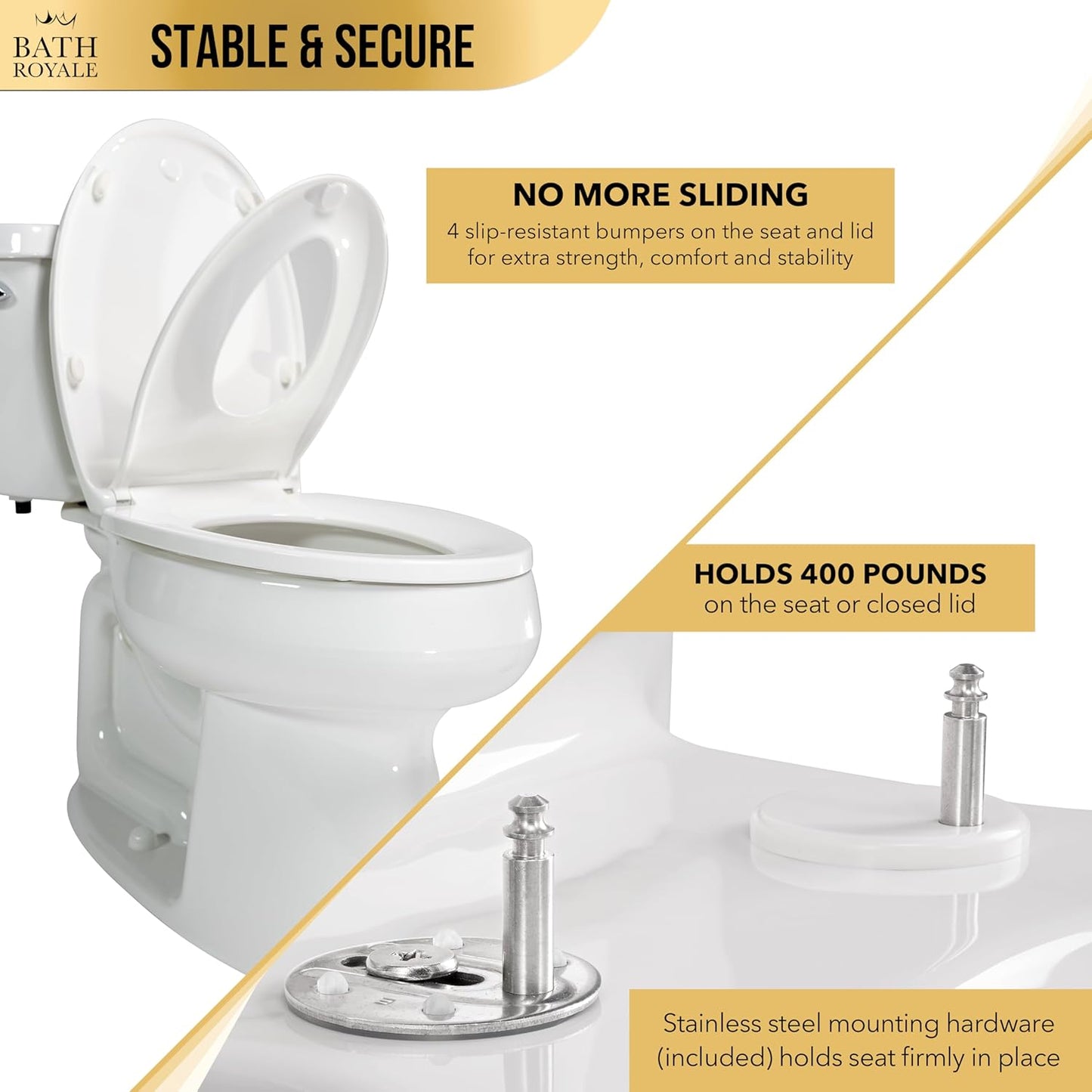 BATH ROYALE Potty Training Seat - Soft Close, Kingsport BR721-00, Elongated White, Adult & Child Combo