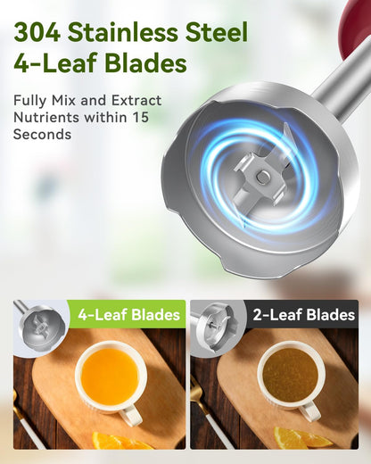 Immersion Blender Handheld 5 in 1 Hand Blender, 1000W Hand Mixer Stick, BPA-Free 12 Speed Handheld Blender 304 Stainless, Beaker, Chopper, Whisk and Milk Frother, Soup, Smoothies, Baby Food, Sauce