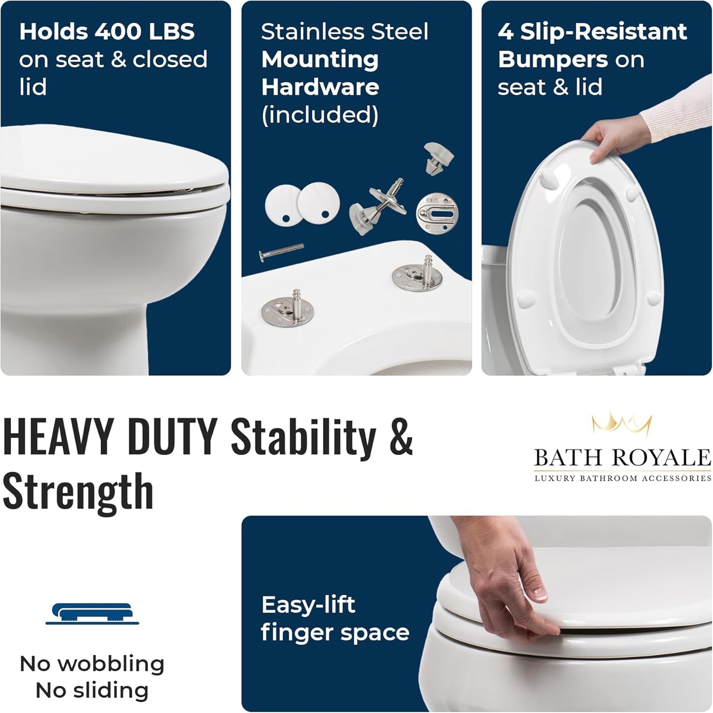BATH ROYALE Potty Training Seat - Soft Close, Kingsport BR721-00, Elongated White, Adult & Child Combo