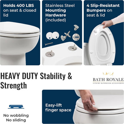 BATH ROYALE Potty Training Seat - Soft Close, Kingsport BR721-00, Elongated White, Adult & Child Combo