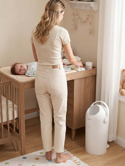 Grownsy Baby Diaper Pail, Odor-Locking Roll-Top Design, No Special Bag Required, One-Handed Use & Compact Design, Eco-Friendly Diaper Trash Can, Newborn Essentials, White