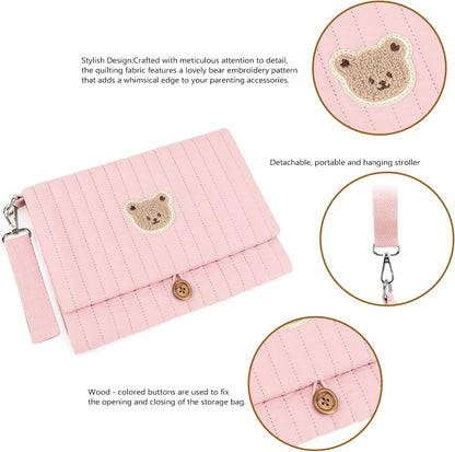 MOMIGO Baby Diaper Bag Organizer Pouches Waterproof Mini Diaper Bag - 2 pcs/set Foldable Hanging Bag Reusable, Washable or Cloth Diapers, with Gift for Baby Shower (Khaki（A）)