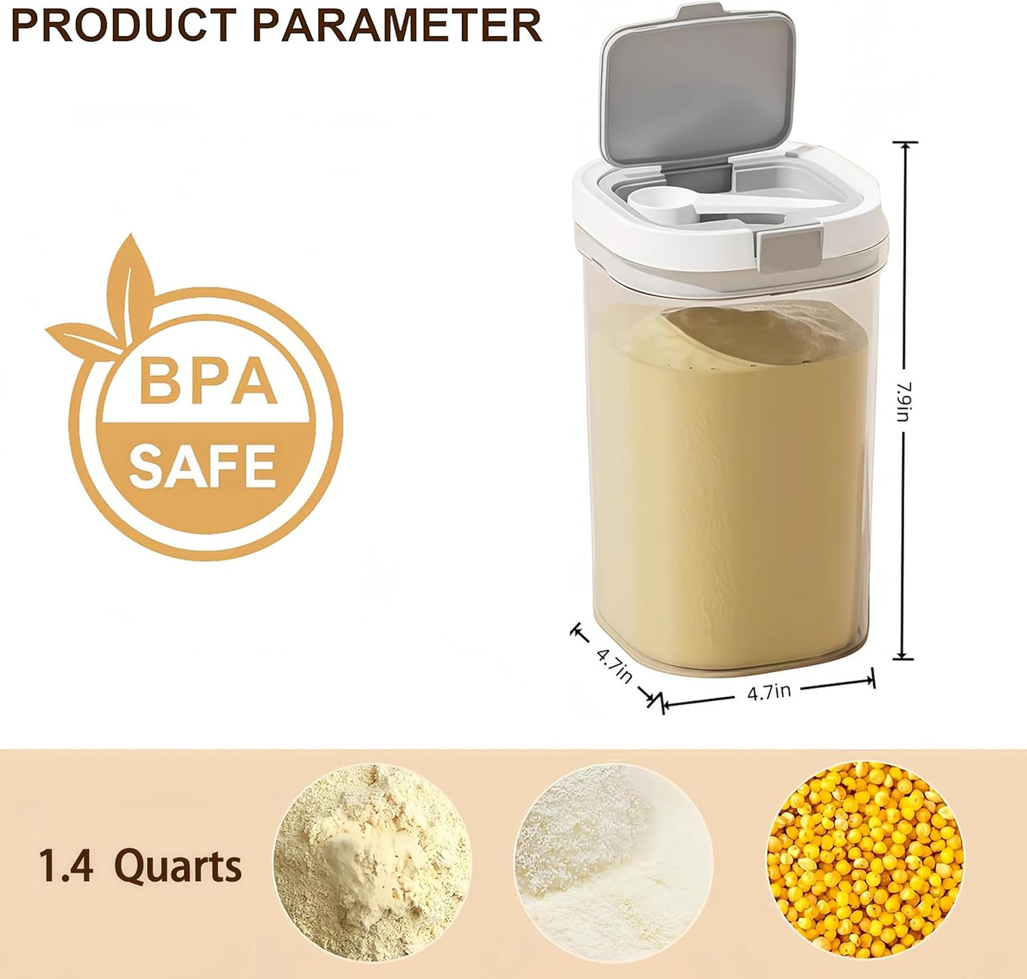 Formula Container to go-1300ml Travel Dispenser BPA Free Airtight Container with Spoon & Layered Storage,Sealed Lid,Stackable,Easy-Clean,Ideal for Coffee,Flour,Sugar,Cereal,Milk Powder(44oz)