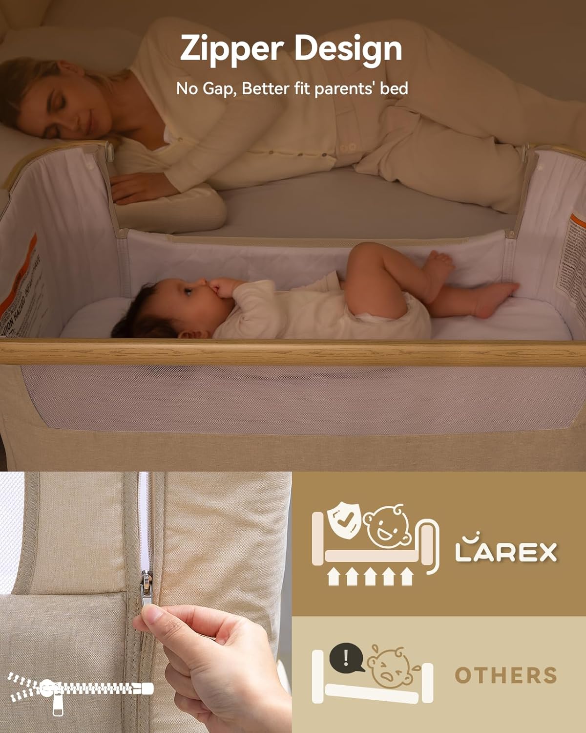 Larex Baby Bassinet Bedside Sleeper Crib Co Sleeper for Newborn Infant Toddler with Mosquito Net, Storage Bag & Basket, 5-Height Adjustable, Movable Wheels, Breathable Mattress & Mesh (Dark Gray)