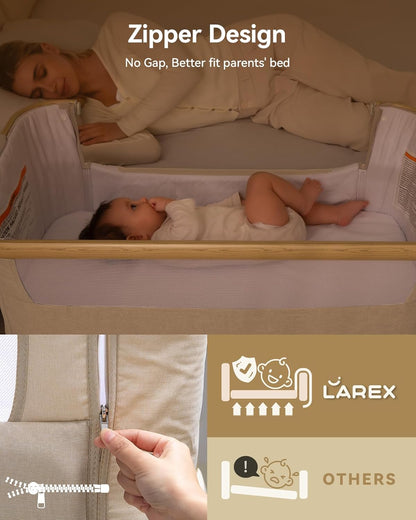 Larex Baby Bassinet Bedside Sleeper Crib Co Sleeper for Newborn Infant Toddler with Mosquito Net, Storage Bag & Basket, 5-Height Adjustable, Movable Wheels, Breathable Mattress & Mesh (Dark Gray)