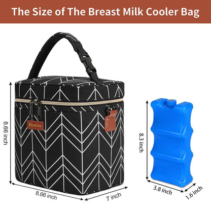 Mancro Breastmilk Cooler Bag with Ice Pack, Fits 6 Baby Bottles Up to 9 Ounce Insulated Baby Bottle Bag, Breast Milk Cooler on The go with Strap, Bottle Storage Bag for Nursing Mom Daycare, Black
