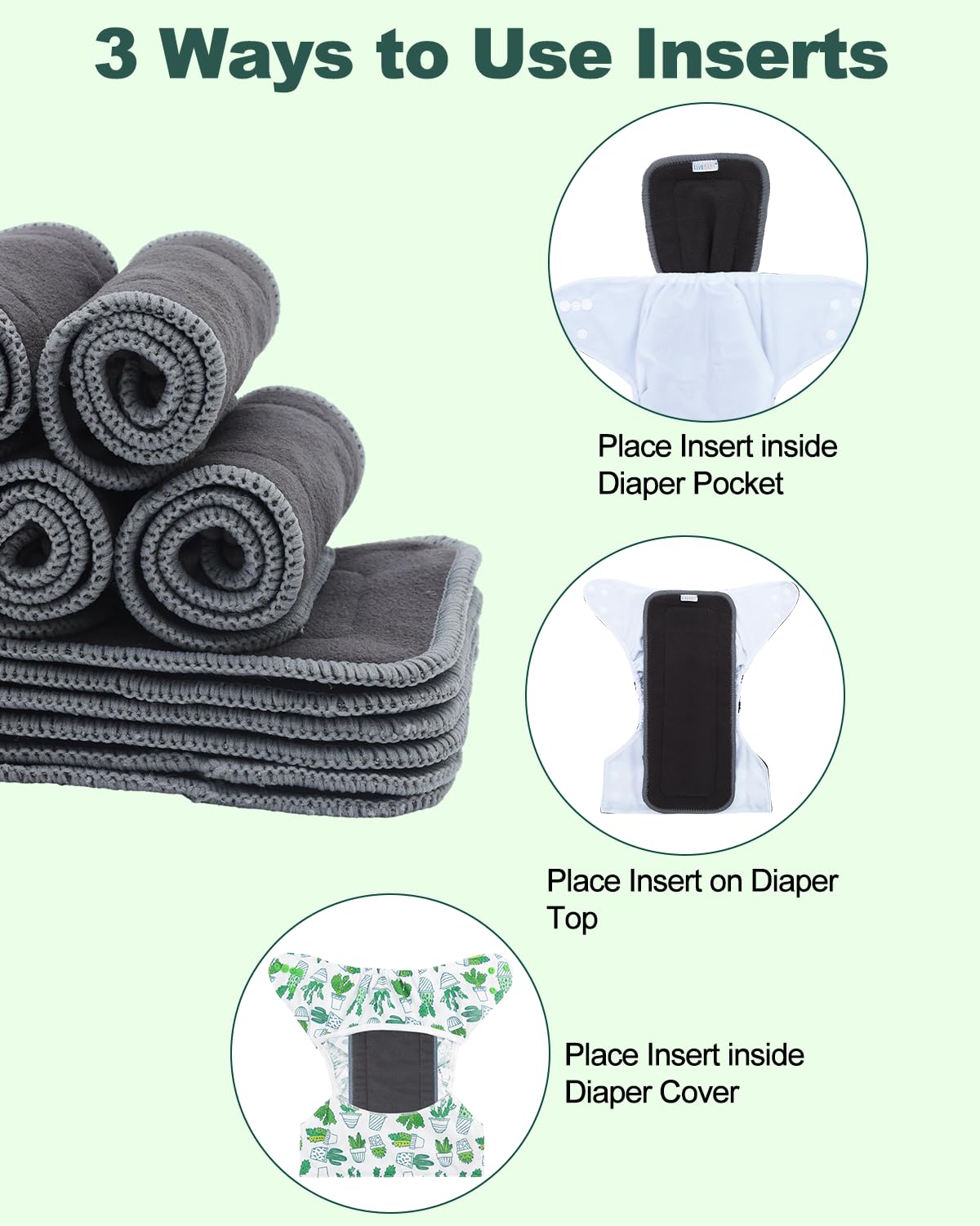 Babygoal Reusable Cloth Diaper Inserts Pack of 12, Absorbent & Breathable Liners, 3-Layer Microfiber Inserts for Cloth Diapers