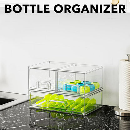 SpaceAid Bottle Storage Organizer Baby - Acrylic Bottles Station Organizer Container, Stackable Clear Drawers for Countertop, Vanity, Bathroom, Cabinet, Pantry Organization, 5 Pack, 2S2M1L, 15.4" H