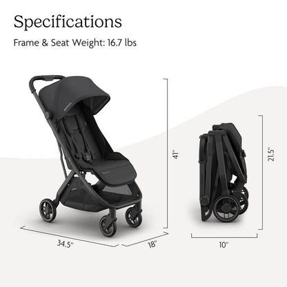 UPPAbaby Minu V3 Travel Stroller | Lightweight + Compact Design | One-Hand Fold + Unfold | from Birth + Overhead Compatible | Evelyn (Meadow Green/Carbon Frame/Chestnut Leather)