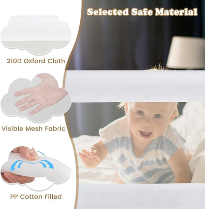 BABY JOY Double Sided Bed Rail Guard, 2 Pack, Extra Long, Swing Down for Convertible Crib, Folding Baby Safety Bedrail for Kids Twin Full Size Queen King Mattress, Rails for Toddlers (White, 71")