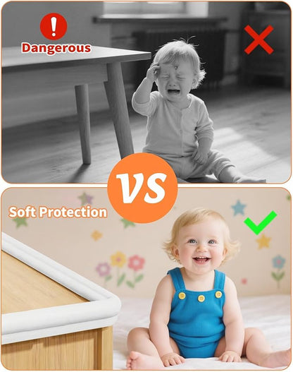 Edge Corner Protector Baby Proofing, 6.56FT 0.6'' Thicken L-Shape Furniture Fireplace Safety Bumper Guard with 6 Corners, Pre-Taped, Soft NBR Rubber Foam, Table Edge Protector for Baby(White-gray)