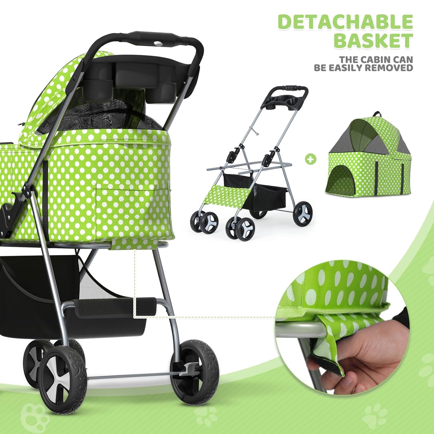 Magshion Compact Pet Stroller for Small-Medium Dogs/Cats up to 22lbs, 4-Wheel Lightweight Umbrella Shaped Portable Puppy Travel Jogger with Breathable Mesh, Cup Holder & Rear Storage, Black